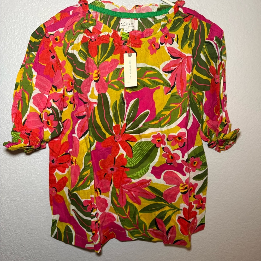 Velvet by Graham & Spencer Women's Tropical Floral Blouse - Red, Green, Yellow